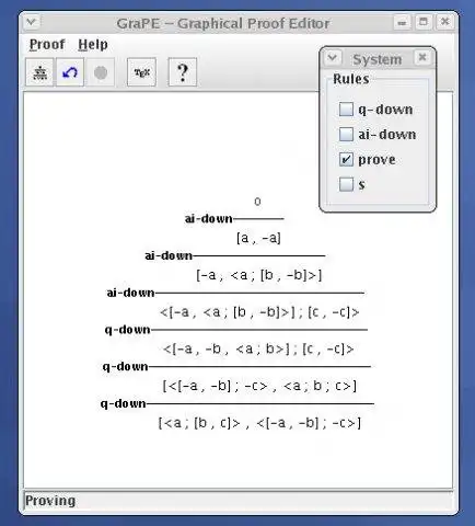 Laden Sie das Web-Tool oder die Web-App The GraPE Graphical Proof Editor herunter, um es online unter Linux auszuführen