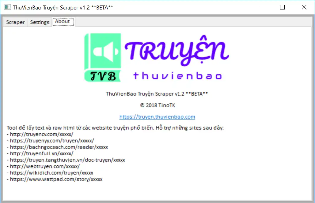 قم بتنزيل أداة الويب أو تطبيق الويب ThuVienBao Truyện Scraper