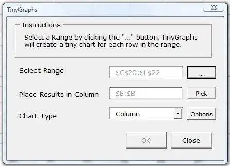 Descărcați instrumentul web sau aplicația web TinyGraphs - Sparklines pentru Excel