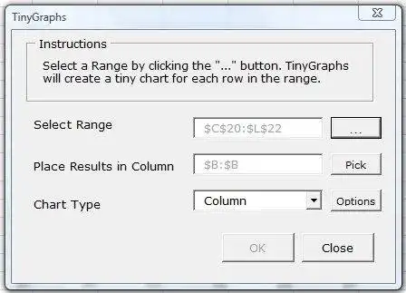 Download web tool or web app TinyGraphs - Sparklines for Excel