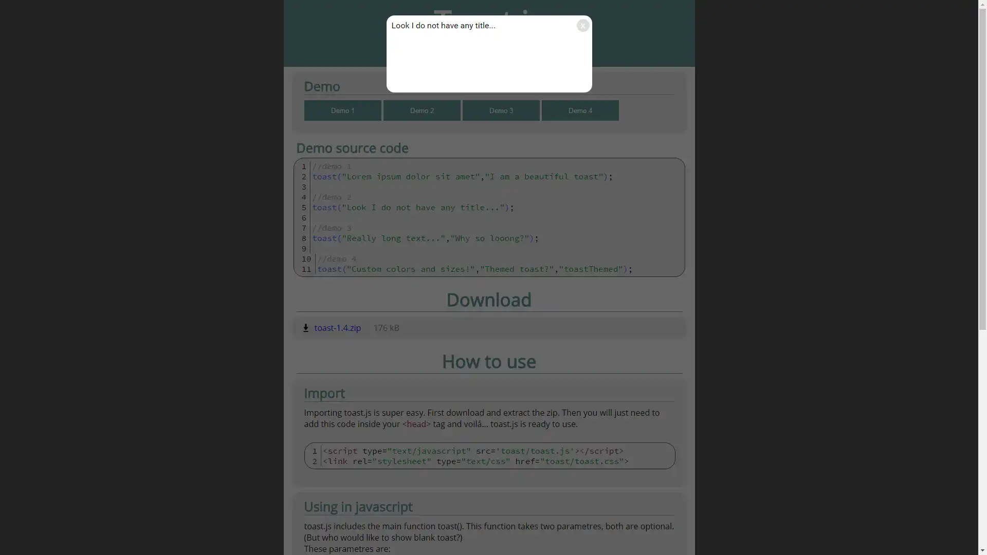 Download web tool or web app Toast.js