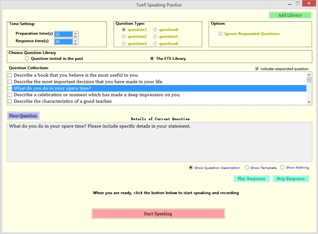 Download web tool or web app Toefl speaking practice