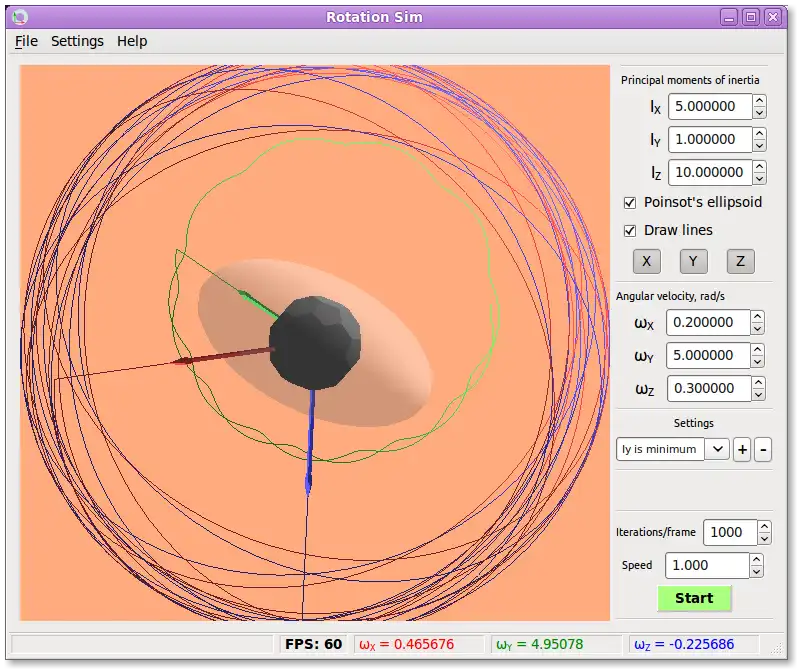 Download web tool or web app Torque-free rotation simulator