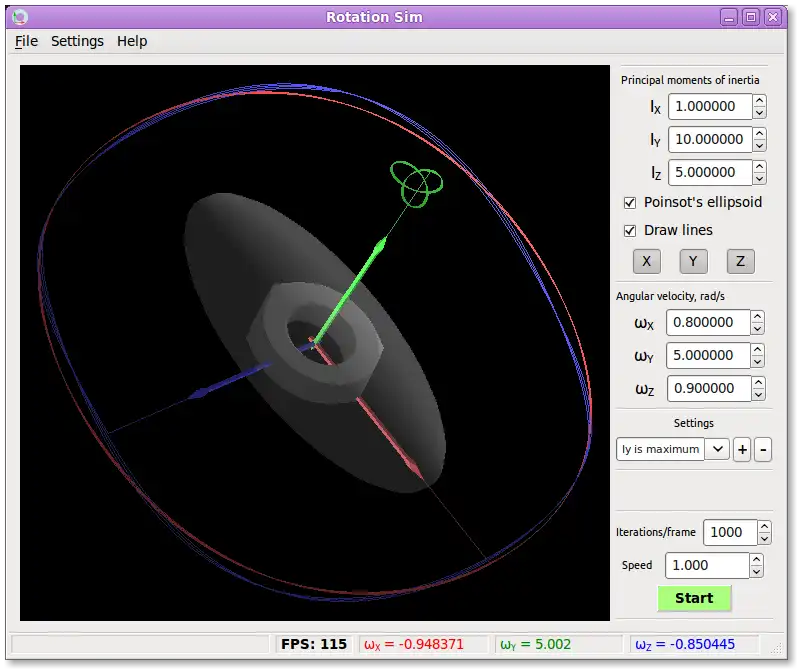 Download web tool or web app Torque-free rotation simulator