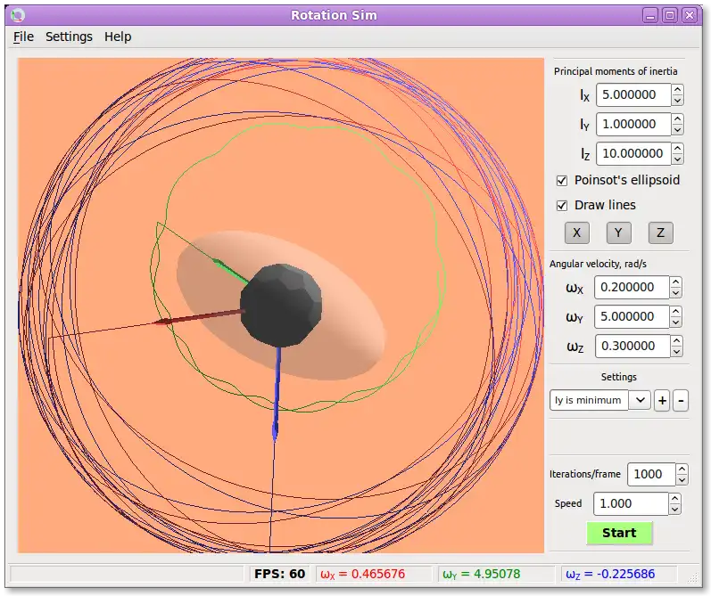 Download web tool or web app Torque-free rotation simulator to run in Linux online