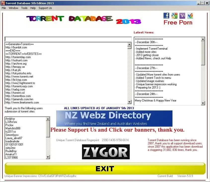 قم بتنزيل أداة الويب أو تطبيق الويب Torrent Database Application