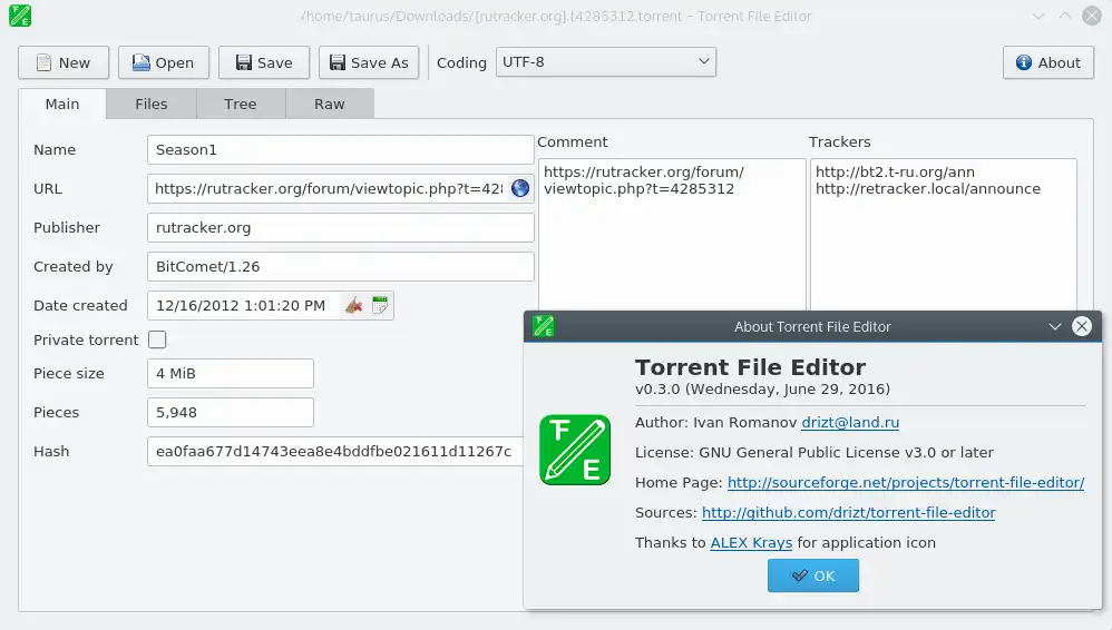 Download webtool of web-app Torrent File Editor