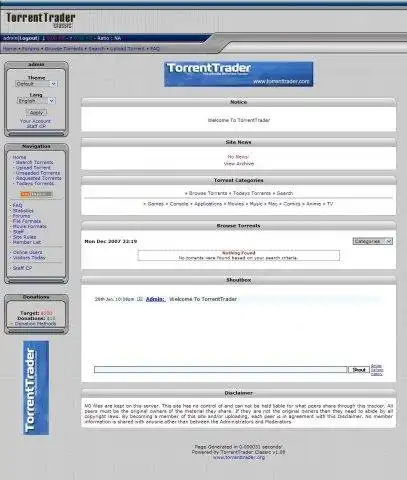 Загрузите веб-инструмент или веб-приложение TorrentTrader