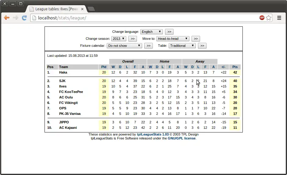 Muat turun alat web atau aplikasi web tplLeagueStats