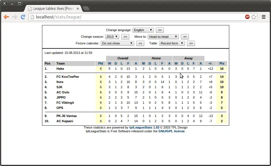 Scarica lo strumento web o l'app web tplLeagueStats