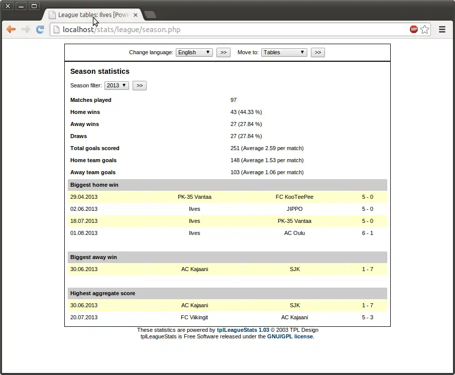 Téléchargez l'outil Web ou l'application Web tplLeagueStats