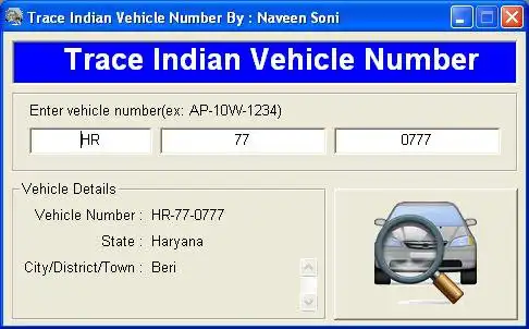 Download web tool or web app Trace Indian Vehicle Number
