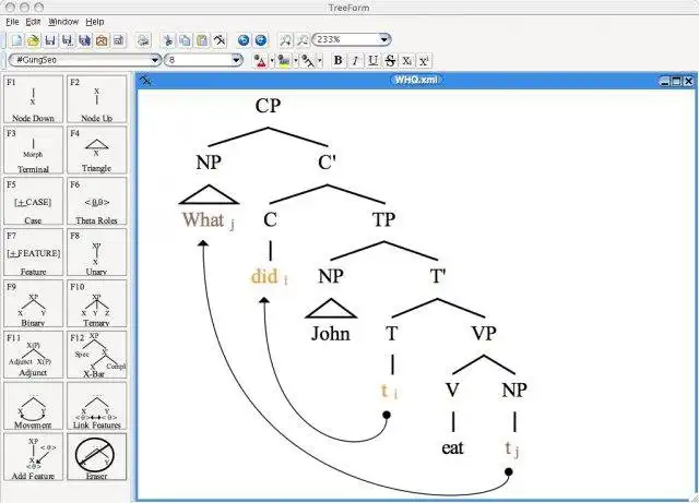 Téléchargez l'outil Web ou l'application Web TreeForm Syntax Tree Drawing Software à exécuter sous Linux en ligne