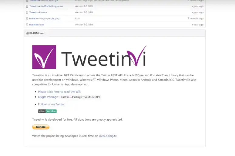 下载网络工具或网络应用程序 Tweetinvi