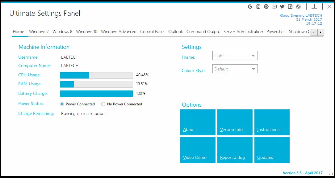 Download web tool or web app Ultimate Settings Panel