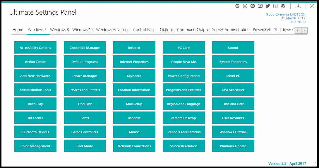 Download web tool or web app Ultimate Settings Panel