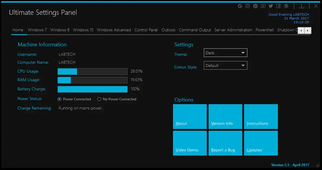 Descargue la herramienta web o la aplicación web Ultimate Settings Panel