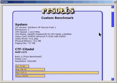 Descargue la herramienta web o la aplicación web UMark (UT2004 Benchmark) para ejecutar en Linux en línea