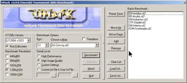 Download web tool or web app UMark (UT2004 Benchmark) to run in Windows online over Linux online