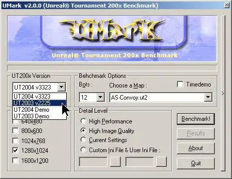 下载 Web 工具或 Web 应用程序 UMark（UT2004 基准测试）以通过 Linux 在线在 Windows 在线运行
