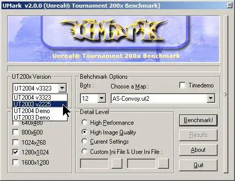 Download web tool or web app UMark (UT2004 Benchmark) to run in Windows online over Linux online