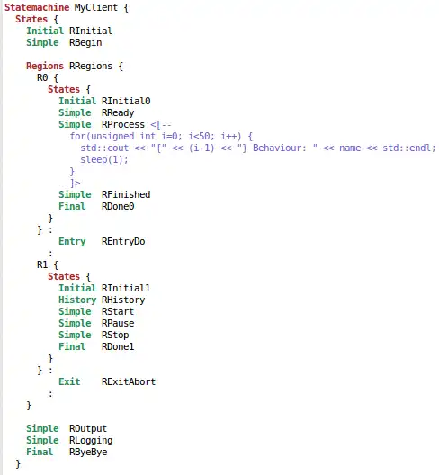 Descargue la herramienta web o la aplicación web UML 2 Statemachine para C ++ para ejecutar en Linux en línea