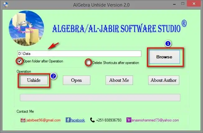 Descargue la herramienta web o la aplicación web USB Unhide AlGebra USB and Folder Unhide