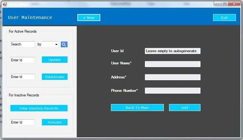 Download web tool or web app User Maintenance
