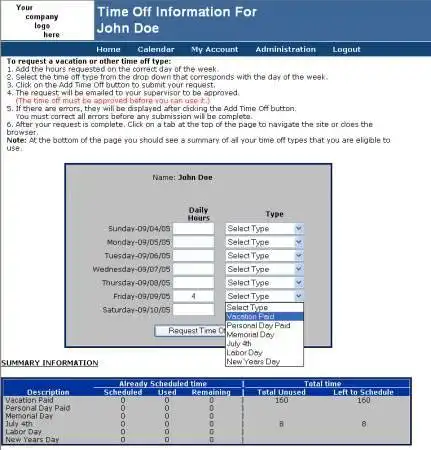 Download web tool or web app vacation scheduler