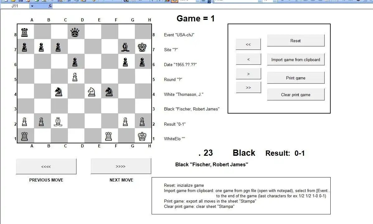 Scarica lo strumento web o l'app web Vba Excel 2003 pgn game chess viewer