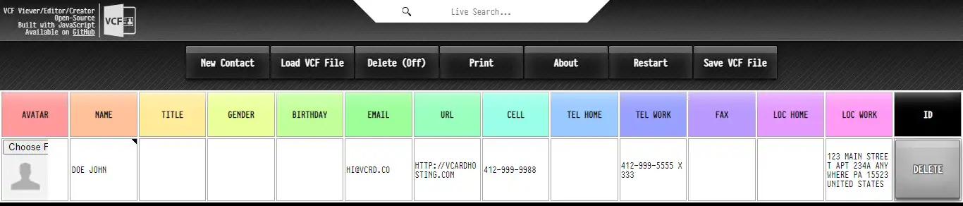 Загрузите веб-инструмент или веб-приложение VCF-Virtual-Contact-File-Manager-in-JS