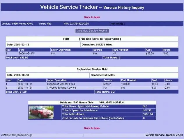 Download web tool or web app Vehicle Service Tracker