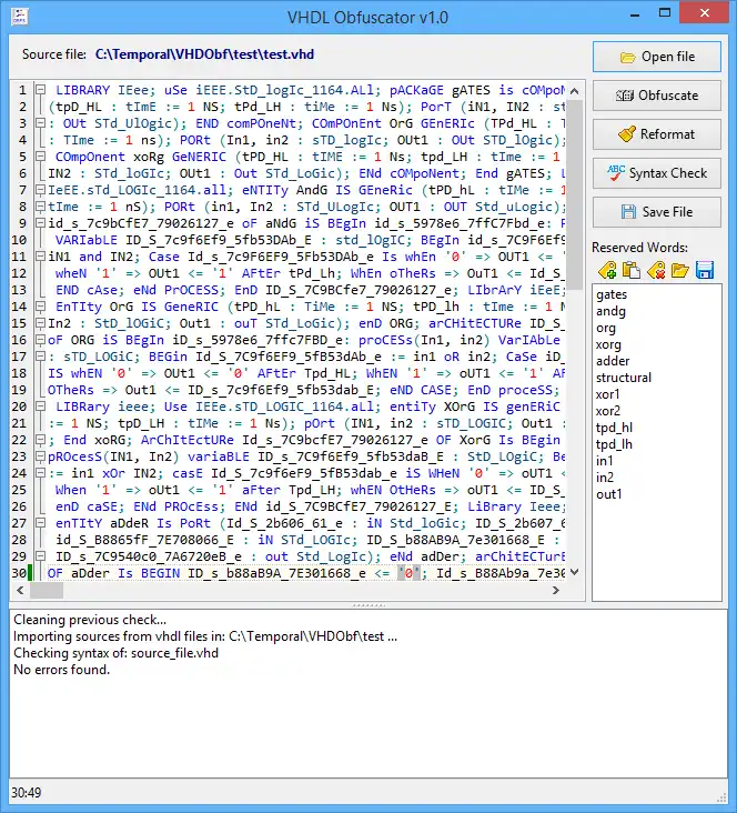 Download web tool or web app vHDL Obfuscator GUI