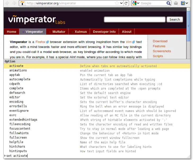 Web ツールまたは Web アプリをダウンロードする Vimperator-labs
