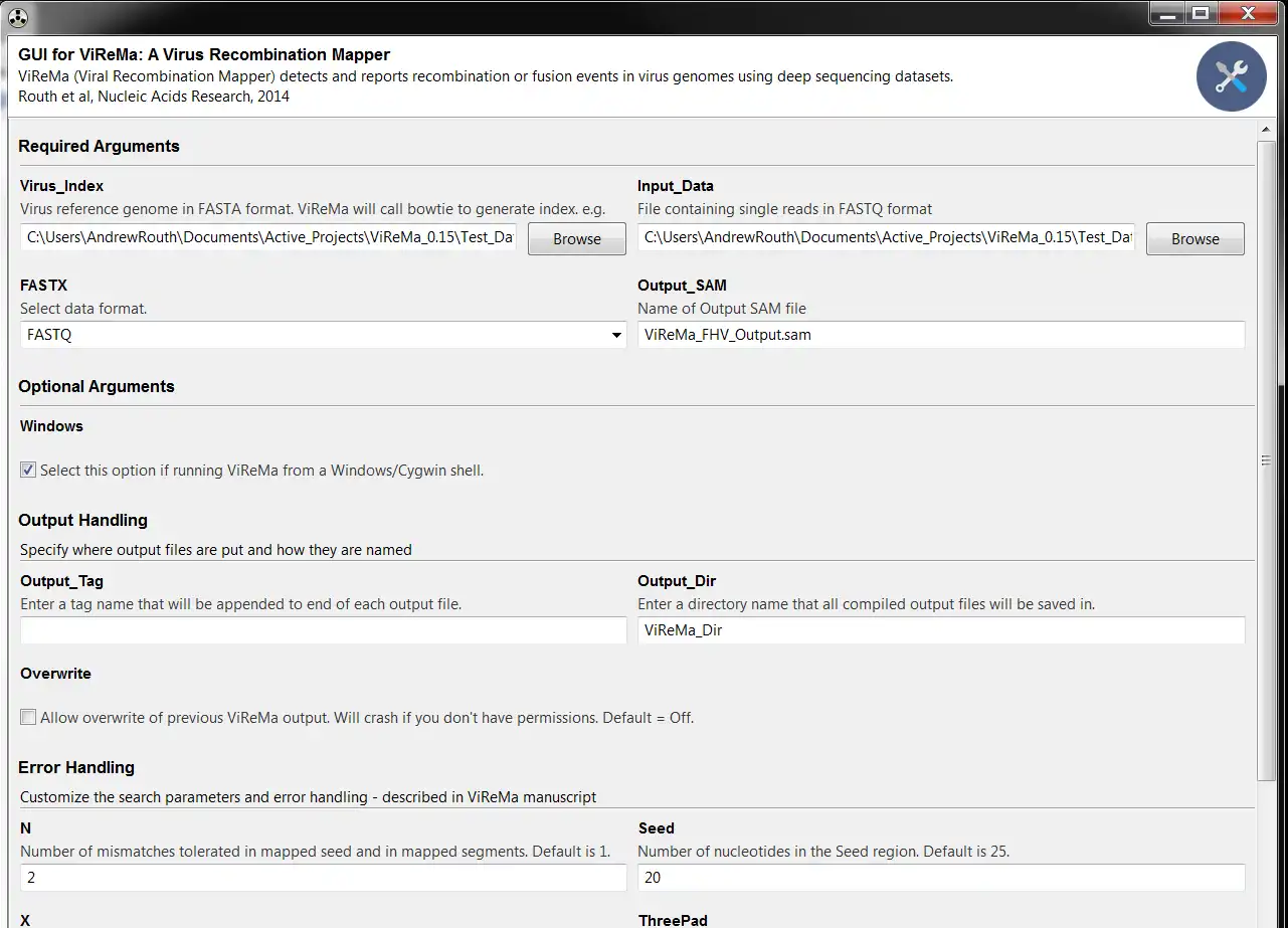 Download web tool or web app ViReMa to run in Windows online over Linux online