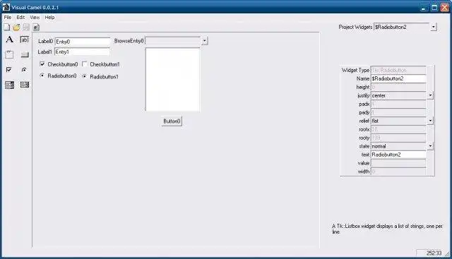 Загрузите веб-инструмент или веб-приложение VisualCamel - WYSIWYG Perl / Tk GUI Design