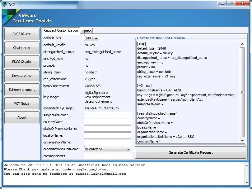 Download web tool or web app VMware Certificate Toolkit (beta)