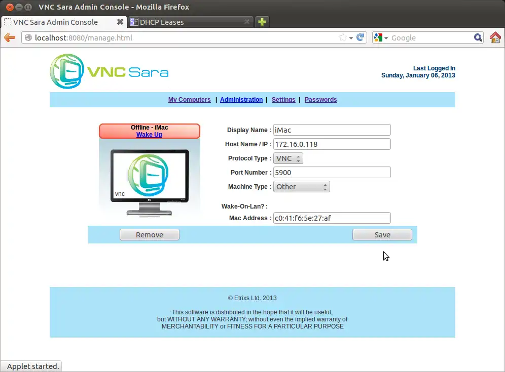 Download web tool or web app VNCSara