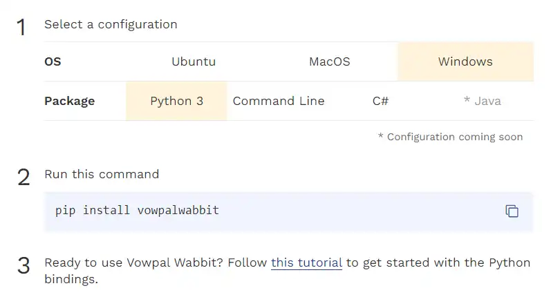 Загрузите веб-инструмент или веб-приложение Vowpal Wabbit