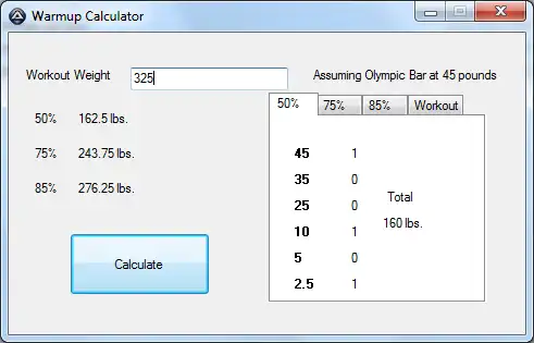 Download web tool or web app Warm-up Calculator