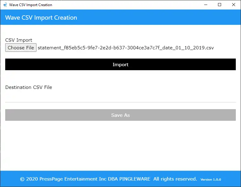 Download web tool or web app Wave CSV Import Creation