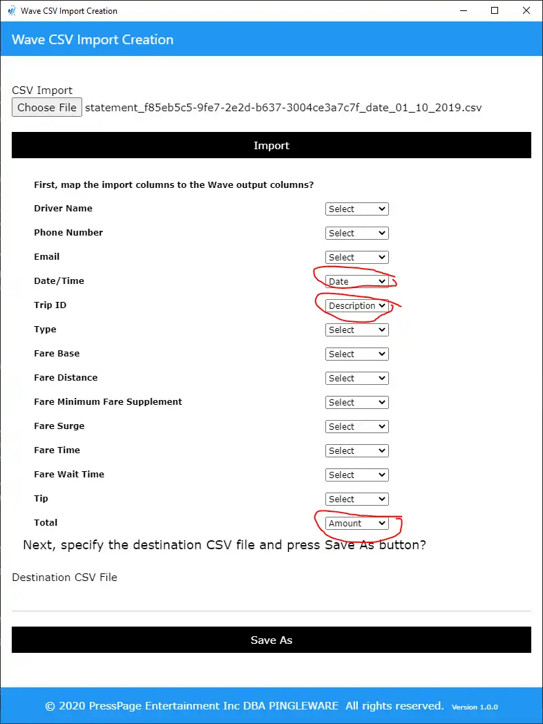 ดาวน์โหลดเครื่องมือเว็บหรือเว็บแอป Wave CSV Import Creation