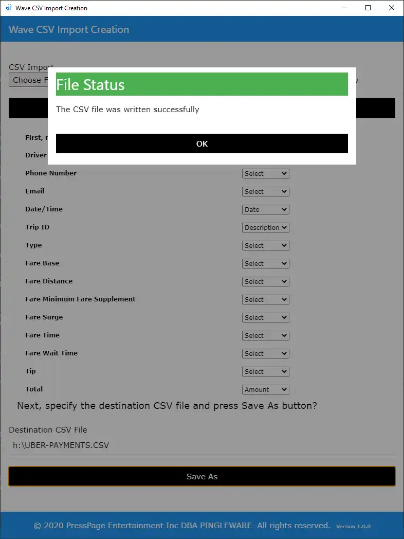 Download web tool or web app Wave CSV Import Creation