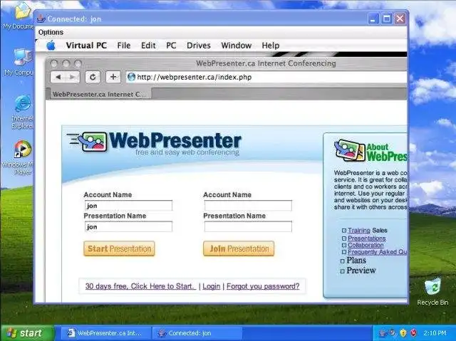 הורד כלי אינטרנט או אפליקציית אינטרנט WebPresenter.ca ועידות שולחניות P2P