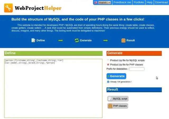 Загрузите веб-инструмент или веб-приложение WebProjectHelper