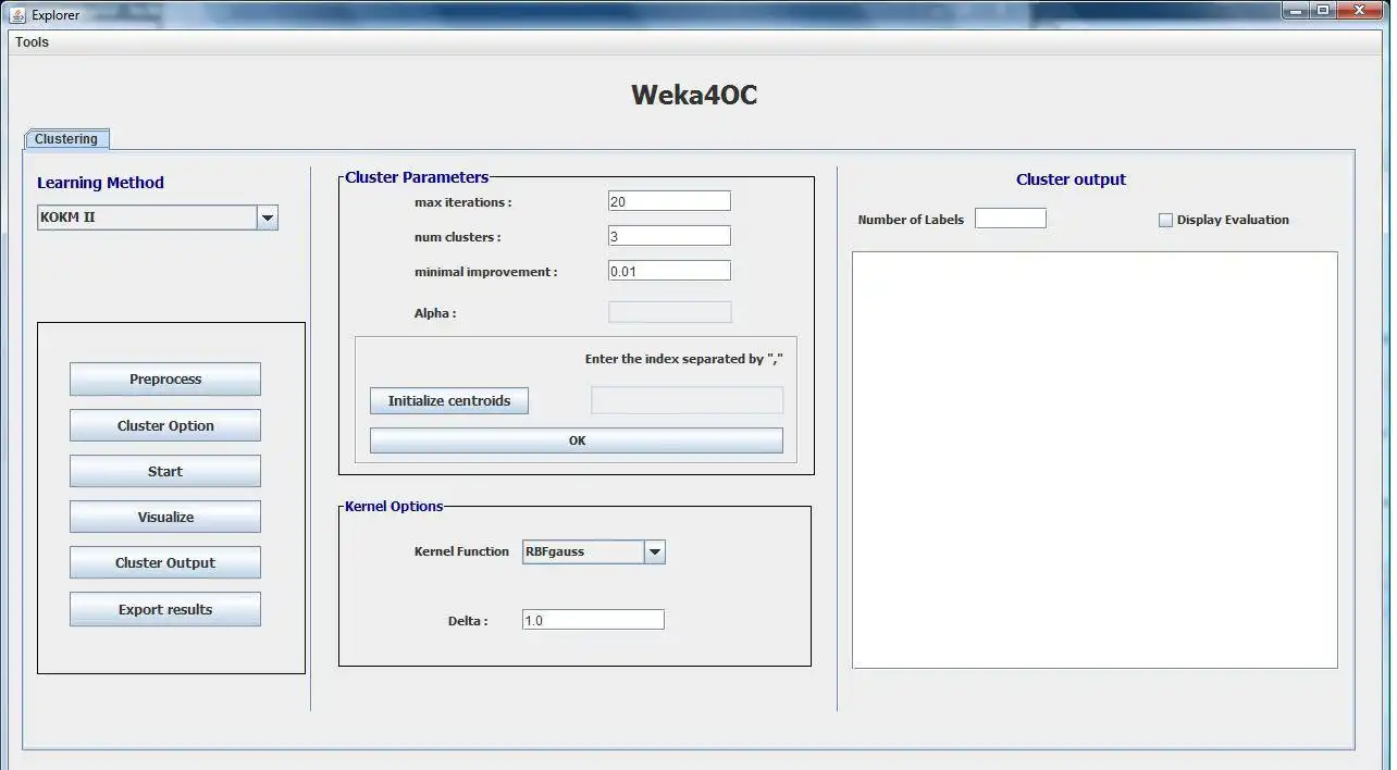 Unduh alat web atau aplikasi web Weka4OC GUI untuk pengelompokan Tumpang tindih untuk dijalankan di Windows online melalui Linux online