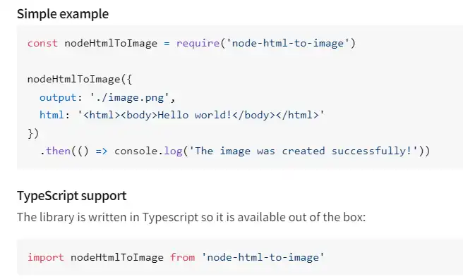Download web tool or web app Welcome to node-html-to-image