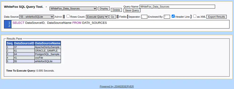 Muat turun alat web atau aplikasi web whitefoxsqltool