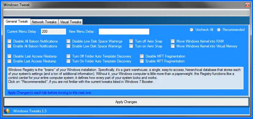 Muat turun alat web atau aplikasi web Windows 7 Booster