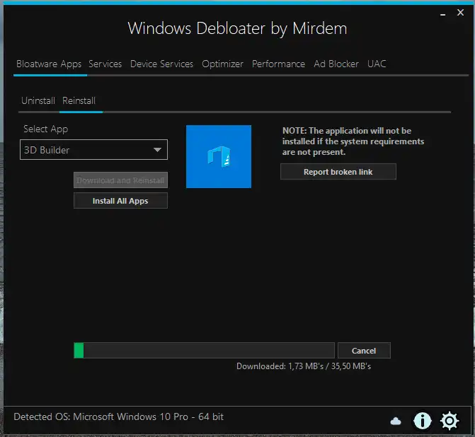 Laden Sie das Webtool oder die Web-App Windows Debloater herunter